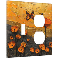 Xuejiaku Outlet Covers Oil Painting Abstract Orange Butterfly Flower 2 Gang Decorative Socket Cover 1 Toggle Duplex Combo Light Switch Cover Gfci Electrical Wallplates For Bedroom Home Decor
