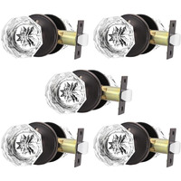 Orger 5 Pack Glass Door Knobs With Oil Rubbed Bronze Rosette, Bath/Bed Door Knobs For Privacy Use, Keyless Interior Door Handles With Diamond Shape Crystal Glass And Zinc Alloy Base