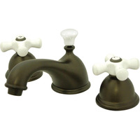 Kingston Brass Ks3965Px Restoration Widespread Lavatory Faucet With Porcelain Cross Handle, Oil Rubbed Bronze, 8-Inch Adjustable Center