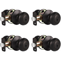 Probrico Entry Door Knobs With Lock, Keyed Alike Entry Door Knobs, Round Oil Rubbed Bronze Exterior/Front Door Knob With Key, 4 Pack Modern Door Knobs