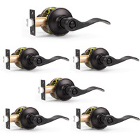 Probrico Wave Style Privacy Door Handles Interior Oil Rubbed Bronze Door Lever Lock Keyless Door Lockset For Bedroom And Bathroom Reversible Door Handle Knob For Left And Right Handed Doors, 6 Pack