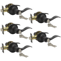 Gobrico Combo Oil Rubbed Bronze Keyed-Alike Entry Door Locks Wave Handle Lever With Same Key, 5Pack