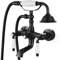 Airuida Wall Mount Bathtub Shower Faucet Kit With Telephone Shaped Handheld Sprayer Double Hot And Cold Water Mixer Tap Wall Mounted Tub Filler Set Vintage Style Lever Handles Oil Rubbed Bronze