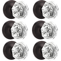 Orger Crystal Dummy Door Knobs For French Door/Balcony Pantry, Keyless Interior Door Handles Without Lock, Clear Glass With Zinc Alloy Oil Rubeed Bronze Base, 6 Pack