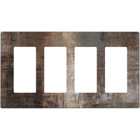 Brown Art Abstract 4 Gang Quad Rocker Light Switch Cover Plate Taupe Rust Oil Painting Decorative Electrical Faceplate For Bathroom Living Room Bedroom