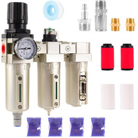 1/2"" Npt Industrial Grade 3 Stage Air Compressor Drying System, 0-240 Psi, Particulate & Coalescing Filters, Auto Drain Air Compressor Water Separator System Filter Oil For Paint Spray& Plasma Cutter