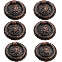 Jinyuanchao 6Pcs Drop Ring Handles Dresser Ring Pull Brass Oil-Rubbed Bronze Cabinet Cupboard Pulls Drawer Ring Handle Knobs (Copper, 2.1In/55Mm)
