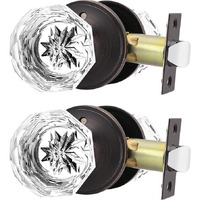 Orger 2 Pack Glass Door Knobs With Oil Rubbed Bronze Rosette, Bath/Bed Door Knobs For Privacy Use, Keyless Interior Door Handles With Diamond Shape Crystal Glass And Zinc Alloy Base