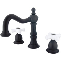 Kingston Brass Ks1975Px Heritage Widespread Lavatory Faucet With Porcelain Cross Handle, Oil Rubbed Bronze