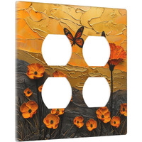 Xuejiaku Outlet Covers Oil Painting Abstract Orange Butterfly Flower 2 Gang Decorative Light Switch Cover Double Duplex Socket Cover Switch Plates Electrical Wallplates For Bedroom Home Decor
