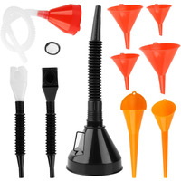 10 Pcs Automotive Funnels Set, Plastic Long Neck Oil Funnels, Universal Wide Mouth Fuel Funnels With Handle And Hose For Filling Coolant, Engine Oil, Gasoline