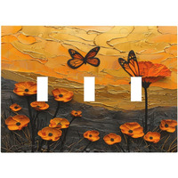 Xuejiaku Light Switch Cover Plate Oil Painting Abstract Orange Butterfly Flower 3 Gang Wall Plate Triple Light Switch Plate Toggle Decorative Outlet Covers Electrical Switchplate For Bedroom Home