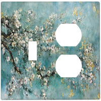 Wpshijia Decorative Light Switch Cover Plate Abstract Flower Oil Painting 2 Gang Outlet Covers 1 Toggle 1 Duplex Wall Plate Decorate Electrical Switch Plate Covers For Bedroom Bathroom Decor