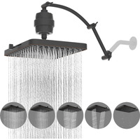 Hibbent Rain Filtered Shower Head, 13'' High Pressure Rainfall 5 Modes Showerhead With 16"" Shower Head Extension Arm, Brass Adjustable Shower Arm Extender, 20 Stage Shower Filter, Oil Rubbed Bronze
