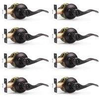Probrico Wave Style Privacy Door Handles Interior Oil Rubbed Bronze Door Lever Lock Keyless Door Lockset For Bedroom And Bathroom Reversible Door Handle Knob For Left And Right Handed Doors, 8 Pack