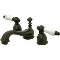Kingston Brass Ks3955Pl Restoration Mini Widespread Lavatory Faucet With Porcelain Lever Handle, Oil Rubbed Bronze