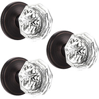 Orger Crystal Dummy Door Knobs, Clear Glass Door Handles For Closet/Cloakroom, Interior Non-Locking Inactive Dummy Knobs With Oil Rubbed Bronze Rosette 3 Pack