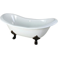 Kingston Brass Aqua Eden Vctnd7231Nc5 Cast Iron Double Slipper Clawfoot Bathtub With Oil Rubbed Bronze Feet Without Faucet-Drillings, 72-Inch,White