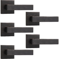 Knobelite(5 Pack Dummy Lever Door Handle, Slim Square Non-Turning Single Side Pull Only Lever Set For Closet Or French Doors, Oil Rubbed Bronze With Modern Contemporary For Half-Dummy Application