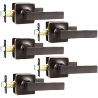 Gobekor Bronze Door Handles Interior Oil Rubbed Bronze Passage Door Locks Bronze Closet Door Handle Interior Door Knob Closet Square Lever Door Handle, 5 Pack
