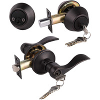 Front/Exterior Door Lever Lockset With Double Cylinder Deadbolt Keyed Alike,4 Pack Oil Rubbed Bronze Wave Entry Combination Door Handle, Keyed Both Sides