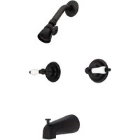 Kingston Brass Kb245Pl Twin Handle Tub And Shower Faucet With Decor Lever Handle, Oil Rubbed Bronze