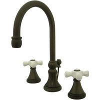 Kingston Brass Ks2985Px Governor Widespread Lavatory Faucet With Brass Pop-Up And Porcelain Cross Handle, Oil Rubbed Bronze