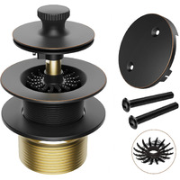 Oil Rubbed Bronze Tub Drain Stopper Bathtub Drain, Hair Catcher And Two-Hole Overflow Faceplate,11.5/16 Unc Tub Drain, Premium Brass Lift And Turn Twist Tub Drains Replacement Trim Kit,Tub Stopper