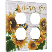 Sunflower Bee Oil Painting Duplex Device Receptacle Outlet Covers Wall Plates Decorative 2-Gang Light Switch Cover Plate Electrical Receptacle Wallplate For Home Decor