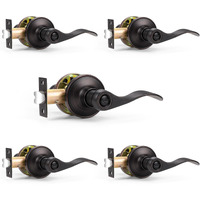 Probrico Wave Style Privacy Door Handles Interior Oil Rubbed Bronze Door Lever Lock Keyless Door Lockset For Bedroom And Bathroom Reversible Door Handle Knob For Left And Right Handed Doors, 5 Pack