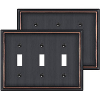 2 Pack Triple Toggle Light Switch Covers Plate, Oil Rubbed Bronze Metal Material Switch Plate Covers, 3 Gang Wall Plate For Light Switch - Classic Style