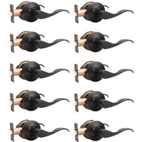 Mengico 10 Pack Passage Door Lever No Lock, Oil Rubbed Bronze Door Handle Interior, Closet Hallway Door Handle,Reversible Wave Lever Handles
