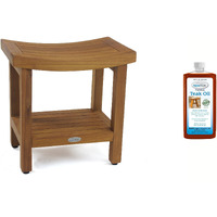 Aquateak Patented 18"" Sumba Teak Shower Bench With Shelf & Aquateak Premium Teak Oil