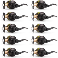 Probrico Wave Style Privacy Door Handles Interior Oil Rubbed Bronze Door Lever Lock Keyless Door Lockset For Bedroom And Bathroom Reversible Door Handle Knob For Left And Right Handed Doors, 10 Pack