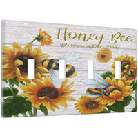 Sunflower Bee Oil Painting 4 Gang Light Switch Cover Plate Quad Toggle Wall Plate Decorative Switch Electrical Faceplate For Home Office Art Wall Decor