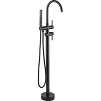 Freestanding Tub Filler Faucet Bronze: High Flow Brass Floor Mount Bathtub Filler, Swivel Gooseneck Spout With Single Handheld Sprayer For Bathroom Shower, Oil Rubbed Bronze