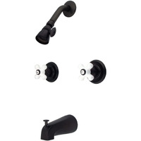 Kingston Brass Kb245Px Magellan Tub And Shower Faucet Porcelain Cross Handles, Oil Rubbed Bronze,5-Inch Spout Reach , Oil-Rubbed Bronze