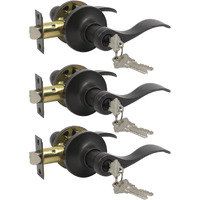Gobrico Keyed-Alike Oil Rubbed Bronze Entry Door Locks Wave Handle Lever With Same Key, 3Pack