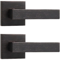 Knobelite(2 Pack Dummy Lever Door Handle, Slim Square Non-Turning Single Side Pull Only Lever Set For Closet Or French Doors, Oil Rubbed Bronze With Modern Contemporary For Half-Dummy Application