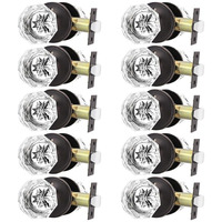Orger 10 Pack Glass Door Knobs With Oil Rubbed Bronze Rosette, Bath/Bed Door Knobs For Privacy Use, Keyless Interior Door Handles With Diamond Shape Crystal Glass And Zinc Alloy Base