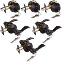 3 Pack Wave Entry Door Levers And Double Cylinder Deadbolt Combination Lockset,Oil Rubbed Bronze Keyed Alike Exterior Door Handle Locks,Universal For Right/Left Handed Doors