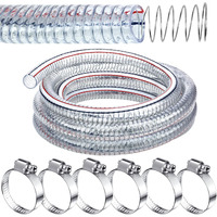Frienda Heavy Duty Steel Wire Flexible Tubing With Fasteners Pvc High Pressure Oil Drain Hose Tube Clear Wire Reinforced For Pond Marine Bilge Pump Garden Pool(10 Ft, 1-1/4Inch Id)