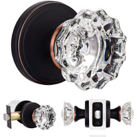 Shiny Handles Glass Door Knobs Interior, Crystal Passage Door Knob For Hallway Closet, Oil Rubbed Bronze (1 Pack)