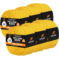 Yellow Twisted Polypropylene Rope, 1/4"" Thickness X 100' Length Heavy Duty Poly Ropes For Outdoor And Marine Use, Yellow Rope For Visibility & Safety