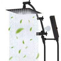Hibbent All Metal 8'' Rainfall Shower Head, Shower Head Combo, High Pressure Handheld Shower Wand, 4 Sprays, 16'' Adjustable Arc-Shaped Extension Arm, 71'' Hose, Showerhead Holder, Oil Rubbed Bronze