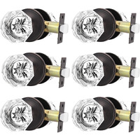 6 Pack Orger Glass Door Knobs For Hallway And Closet, Crystal Passage Door Knobs With Round Diamond Shape, Non-Locking Interior Door Handles, Round Rosette Finished Oil Rubbed Bronze