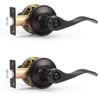 Probrico Wave Style Privacy Door Handles Interior Oil Rubbed Bronze Door Lever Lock Keyless Door Lockset For Bedroom And Bathroom Reversible Door Handle Knob For Left And Right Handed Doors, 2 Pack