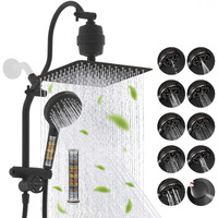Hibbent Dual Filter All Metal 10""Rainfall Showerhead Combo, High Pressure Shower Head With 10-Spray Mode Handheld, 4-Way Diverter With Pause Mode, 71'' Shower Hose & Holder, Oil Rubbed Bronze