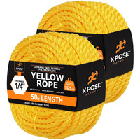 Yellow Twisted Polypropylene Rope, 1/4"" Thickness X 50' Length Heavy Duty Poly Ropes For Outdoor And Marine Use, Yellow Rope For Visibility & Safety