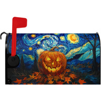 Dacawin Halloween Pumpkin Magnetic Mailbox Covers Standard Size 18 X 21 Van Gogh's Starry Night Mailbox Wraps Cover Oil Painting Decorations Post Box Cover For Garden Yard Outdoor Decor